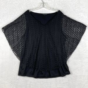 Jade Moon Lace Poncho Shirt Womens 1X  Black Whimsigoth Fairy Boho Goth Festival